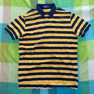 Vintage Polo Ralph Lauren Yellow Navy Striped Polo Classic Fit Shirt
